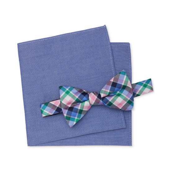 Tommy Hilfiger Men’s Multi-Check and Oxford Solid Pocket Square and Bowtie