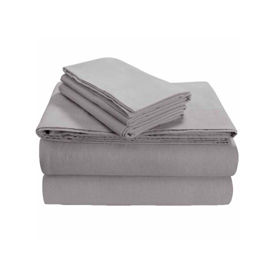  Flannel Solid Oversized Flat Sheet, Grey, Queen