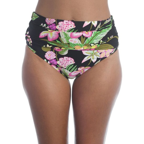 Women’s High Waist Roll Up Hipster Bikini Swimsuit Bottom, Multi//Moonlit Lotus, 6