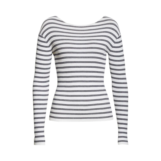  Striped Rib Boatneck (Optic White/Marine) Women’s Clothing