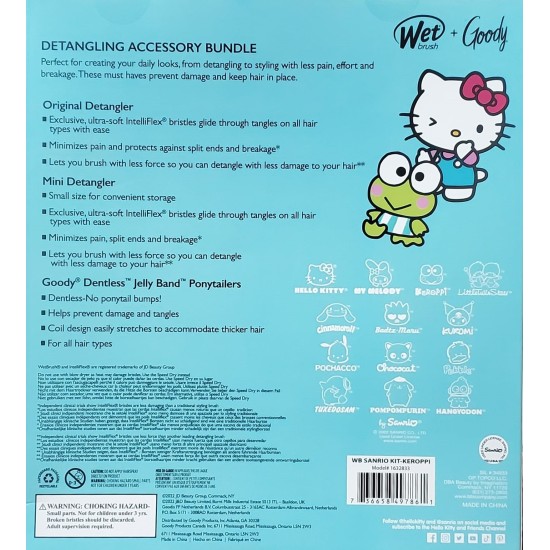 Wet Brush + Goody Detangling Accessory Bundle Hello Kitty Keroppi And Friends Sc
