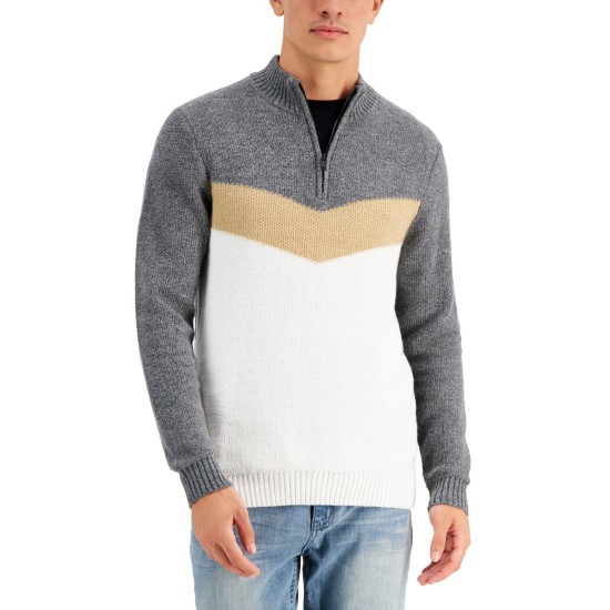  Men’s Chevron Quarter-Zip Sweater, Winter Ivory, Medium