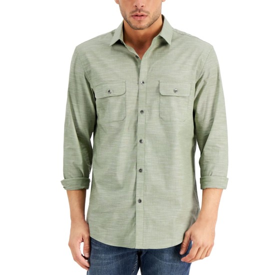  Men’s Regular-Fit Solid Shirt, Olivine, Small