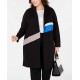  Plus Size Colorblocked Trench Sweater Coat (Black, 3X Plus)