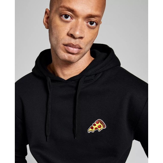  Men’s Fleece Pizza Patch Hoodie (Black, XL)