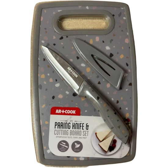 AR+COOK 3PC Paring Knife & Cutting Board BPA Free Set- Effortlessly Slice, Chop, and Prep