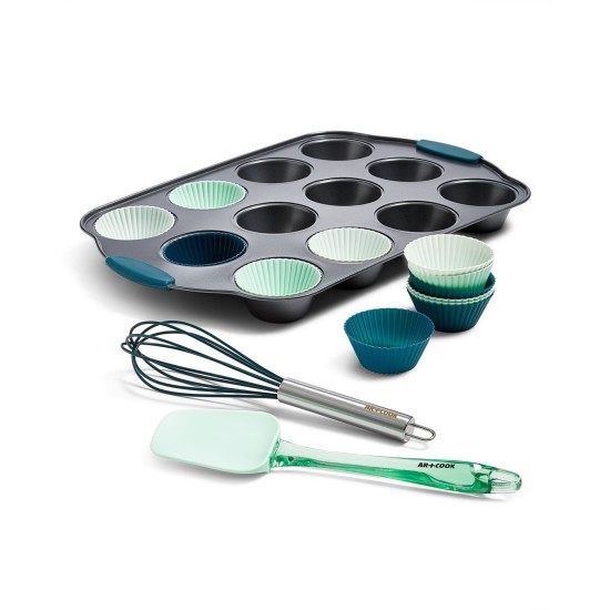Art & Cook 15-Pc. Cupcake Pan, Silicone Liners & Tools Set, Multi