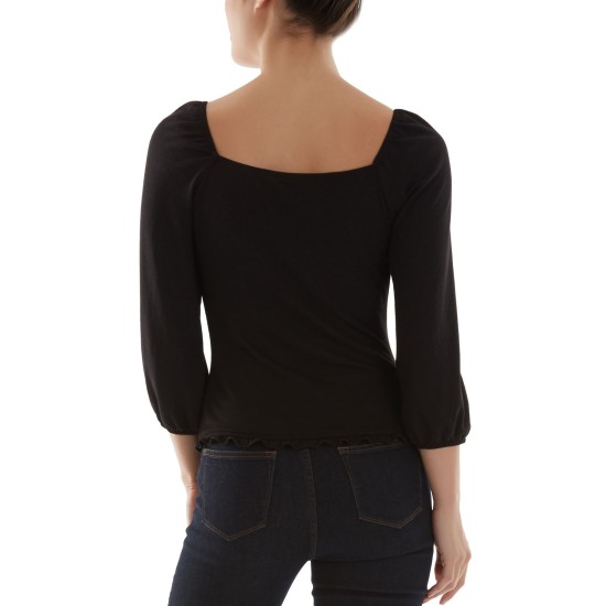  Juniors’ Ruched-Front Top (Black, S)