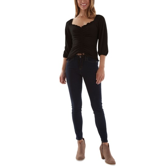  Juniors’ Ruched-Front Top (Black, S)