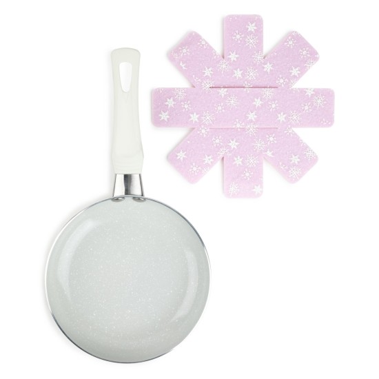  2 Piece Mini Nonstick Fry Pan & Felt Protector, Holly Berry, Pink