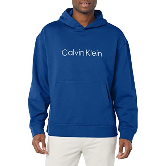 Men’s Relaxed Fit Standard Logo Terry Hoodies, Blue, Large