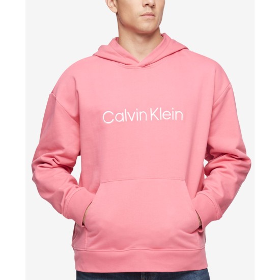  Men’s Relaxed Fit Standard Logo Terry Hoodies, Pink, X-Large