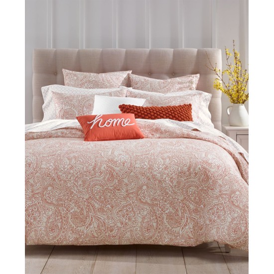 Damask Designs Paisley Cotton 300-Thread Count 3-Pc. Full/Queen Duvet Cover Set, Red