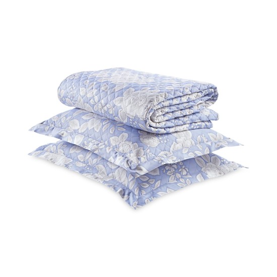  Damask Quilted Printed Cotton Euro Sham, Blue