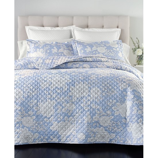  Damask Quilted Printed Cotton Euro Sham, Blue, 26x26