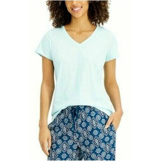  V-neck Pajama Top, Light Blue Solid, X-Small