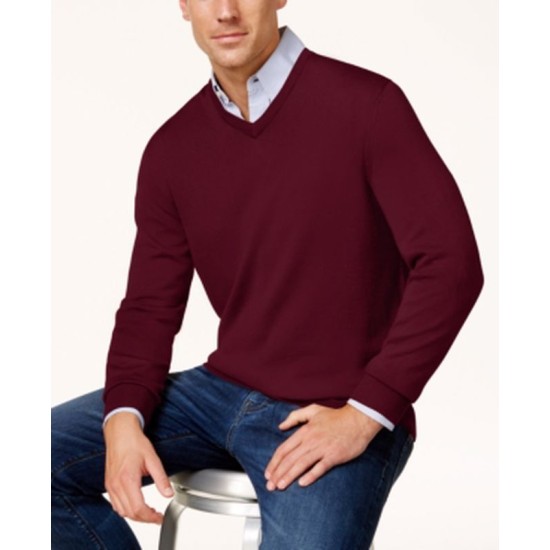  Men’s Quarter-Zip Merino Wool Blend Sweaters, Red, Small