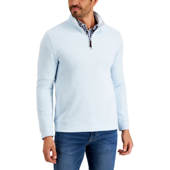  Men’s Birdseye Quarter-Zip Pullover, Blue, Large