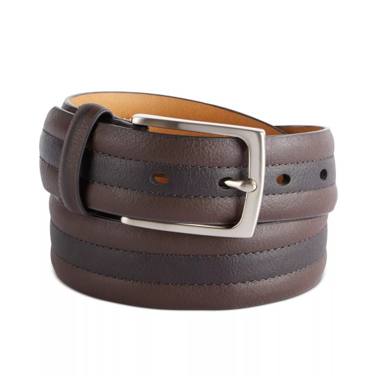  Mens Brown Two-Tone Faux Leather Casual Belt, 30-32