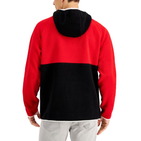  Men's Colorblocked Anorak Sweaters, Red, Small