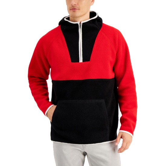  Men's Colorblocked Anorak Sweaters, Red, Large