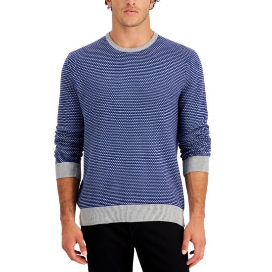  Men's Elevated Tonal Texture Sweaters, Navy, Large