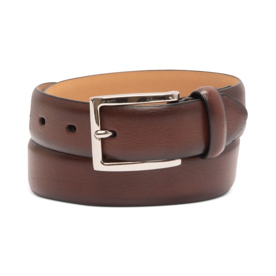  Mens Faux Leather Burnished Dress Belt, Small, 30-32