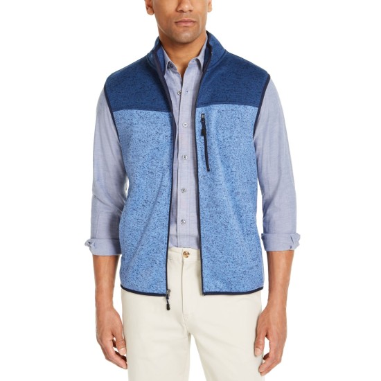  Mens Fleece Sweater Vest, Navy/Blue, Large