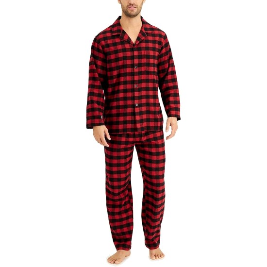  Mens Sleepwear Black Large Flannel Pajama Set, Red, Large.