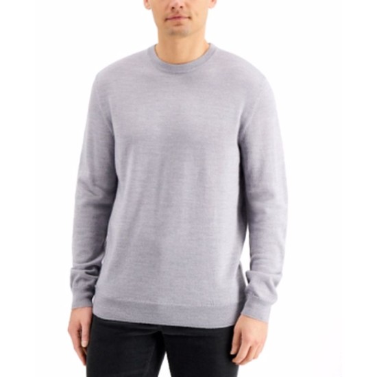  Men's Solid Crew Neck Merino Wool Blend Sweaters, Gray, XX-Large