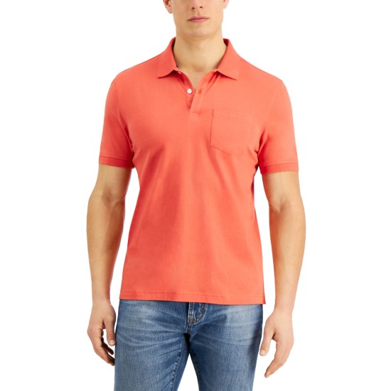  Men’s Solid Jersey Polo with Pocket, Grapefruit Red, Large