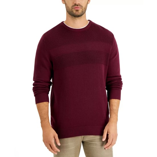  Men’s Textured Cotton Sweater, Red Plum, Medium