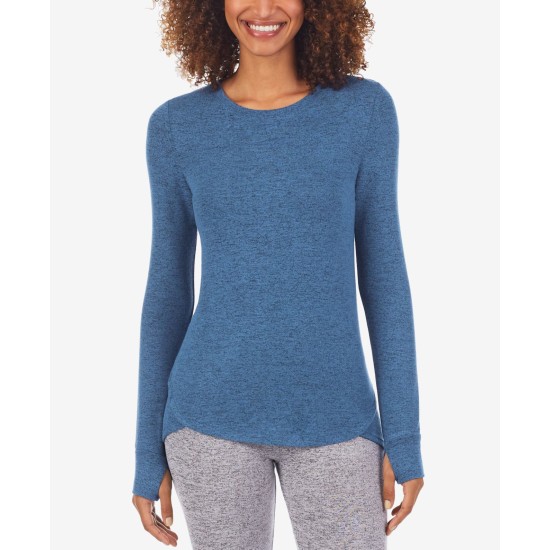  Womens Soft Knit Long Sleeve Tops, Blue, Large