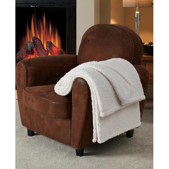 Fireside Solid Sherpa Throw 50 x 60, Ivory, 50X60