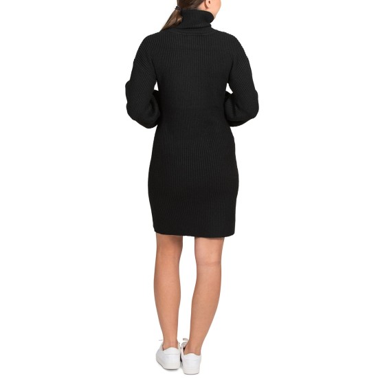  Juniors Turtleneck Sweater Dress, Black, Small