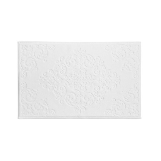  Classic Textured Scroll Bath Rug, White, 22 x 36