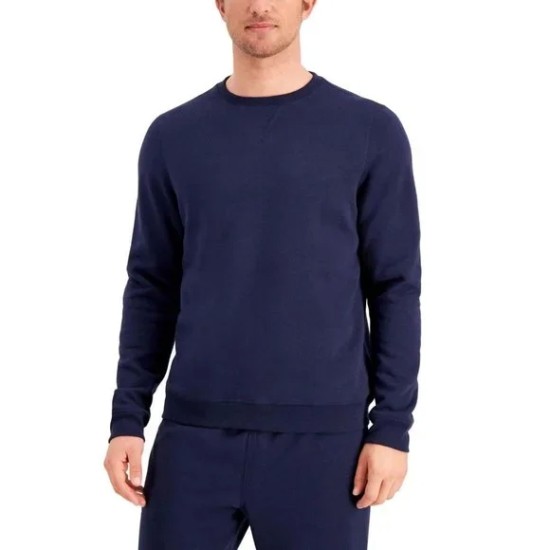  Mens Fleece Pullover Crewneck Sweatshirts, Navy Blue, Large