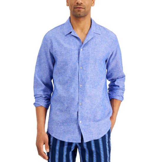  Men’s Regular-Fit Textured Camp Shirt, Deep Cobalt, Large