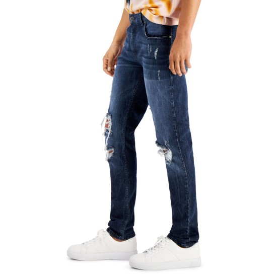  Men’s Skinny-Fit Destroyed Jeans, Navy, 36