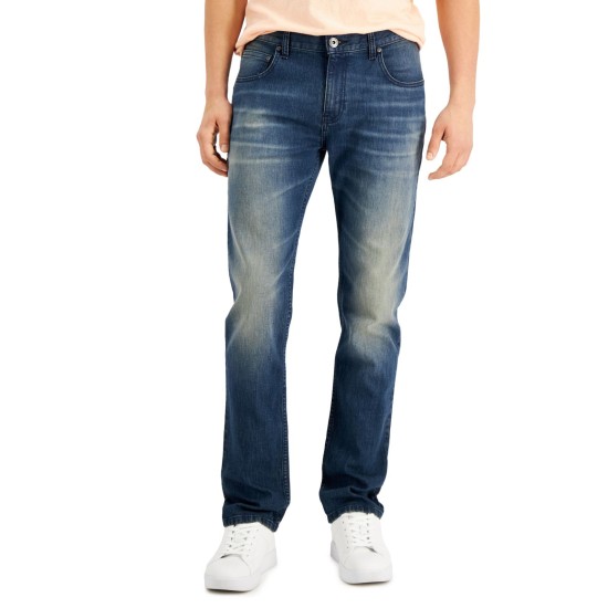  Men’s Tinted Slim-Fit Straight-Legged Jeans, Navy, 32 Reg