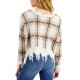 Just Polly Juniors’ Distressed Plaid Sweater (Taupe Plaid, XL)