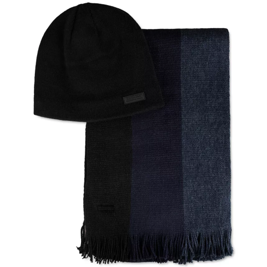  Reaction Mens Striped Scarf And Beanie Blue