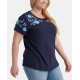  Plus Size Embroidered Top (Navy, 1X)