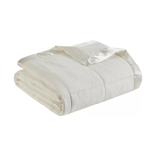  Cambria Reversible 3M Scotchgard Down Alternative Quilted Microfiber Blanket, Ivory, Twin