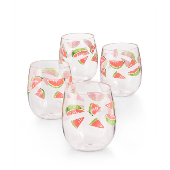, Watermelon Acrylic, Set of 4, Stemless Wine Glasses