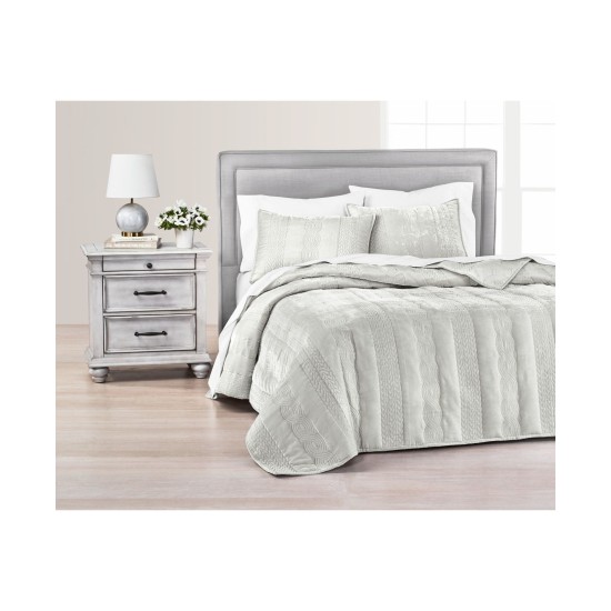  Cable Knit Velvet Quilt, Twin, Gray