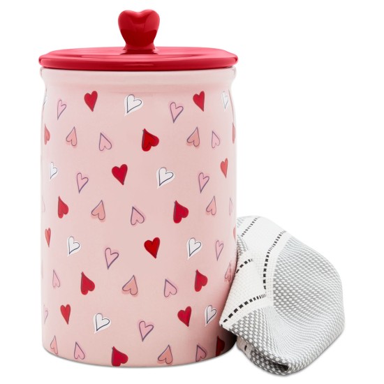  Heart Treat Jar, White,Red,Pink, 5″