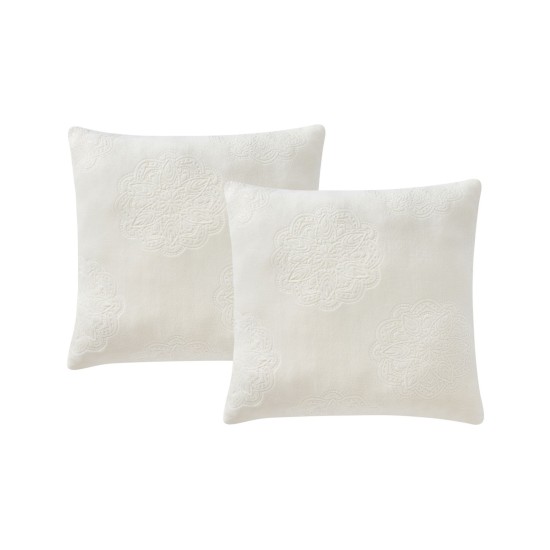  2pk 18″ Square Textured Decorative Pillows, Ivory