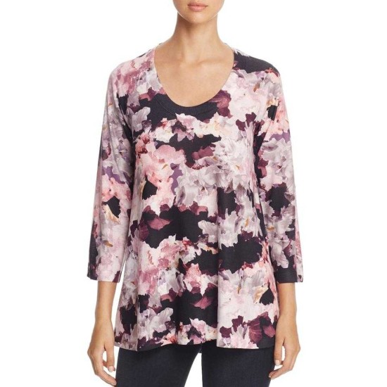  Abstract Floral Print Tunic (Pastel Pink, M)