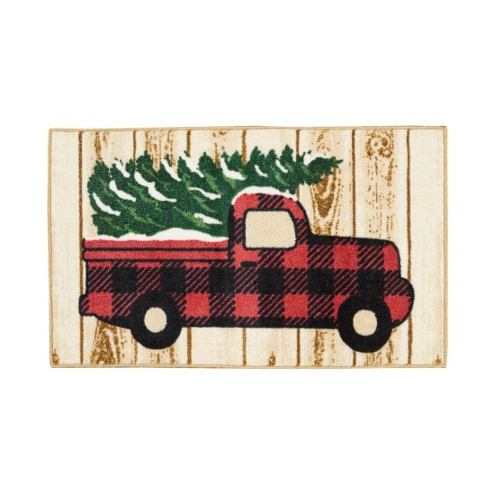  Plaid Truck with Tree Accent Décor Accent Rug,18×30, Beige